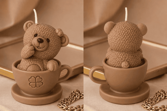 Mini Teddy Tea Party Molded Candle